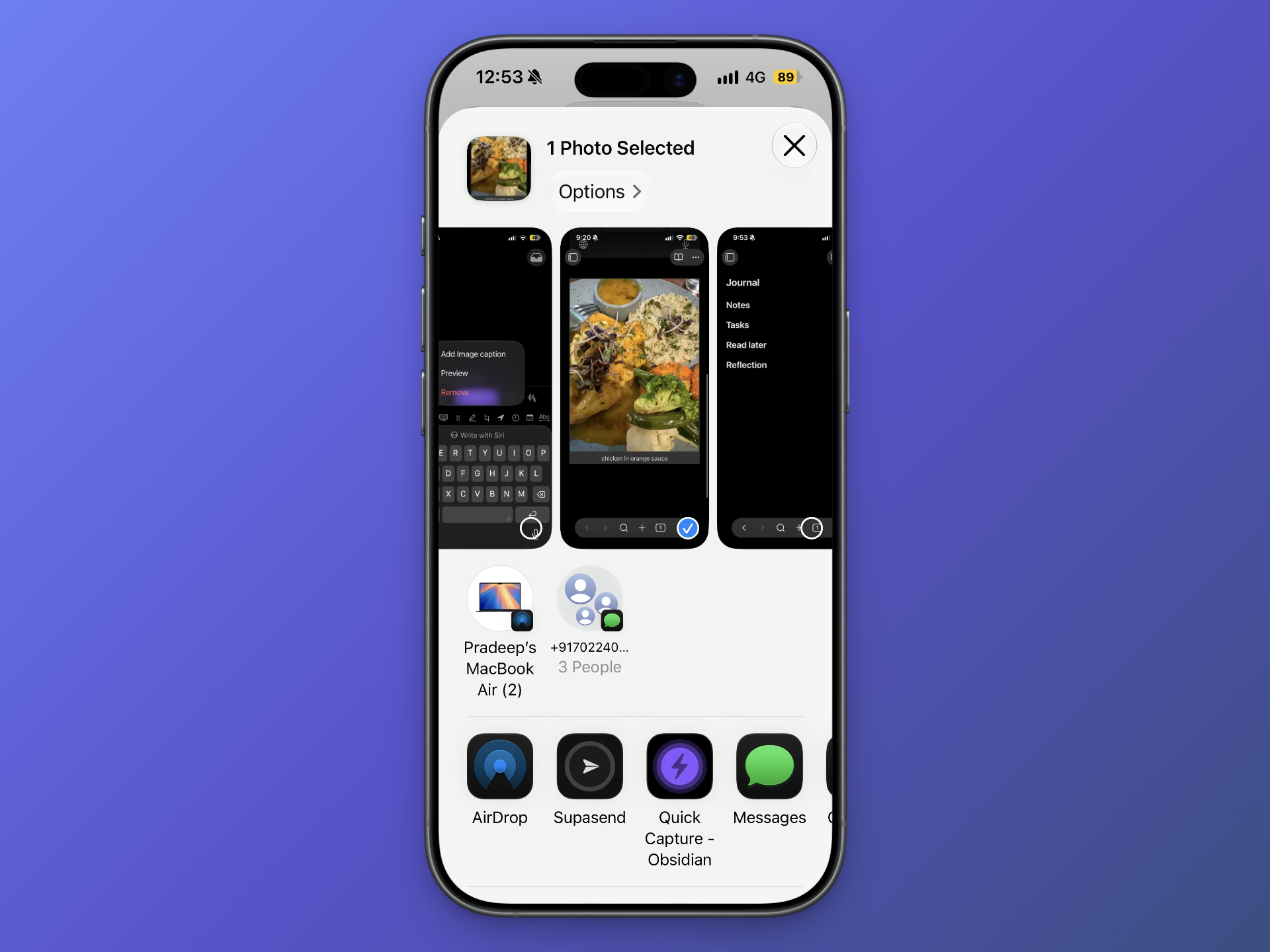 Send a photo to Quick Capture from the iOS Share Sheet