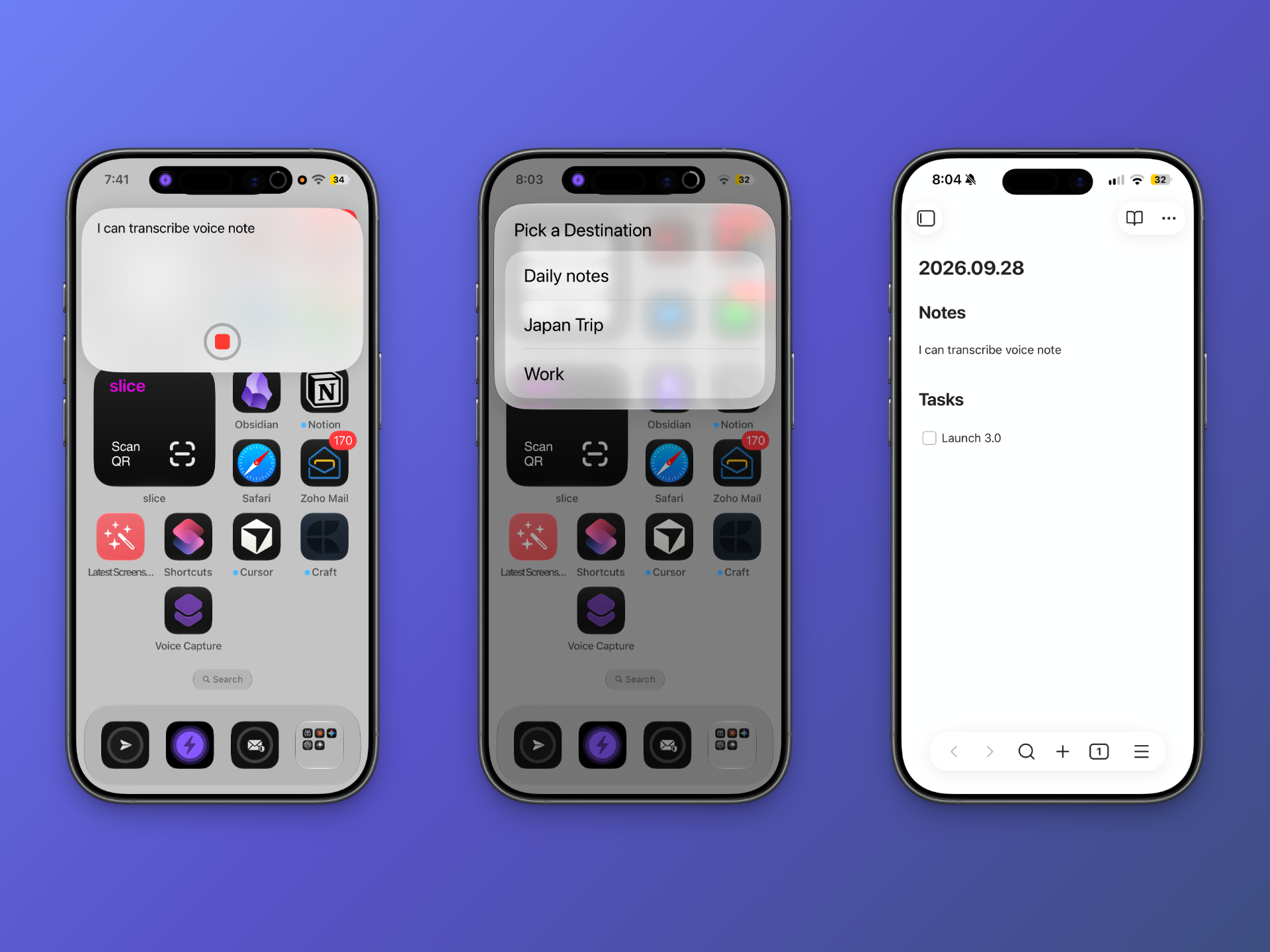 Start a voice capture with an Apple Shortcut