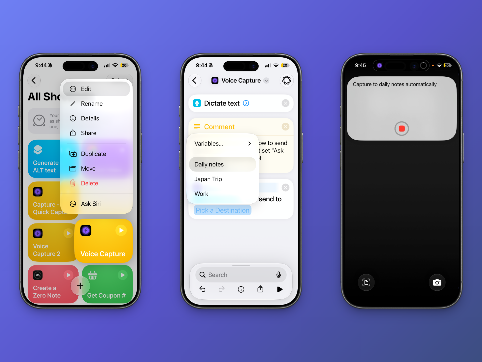 Send a voice capture to a chosen destination automatically