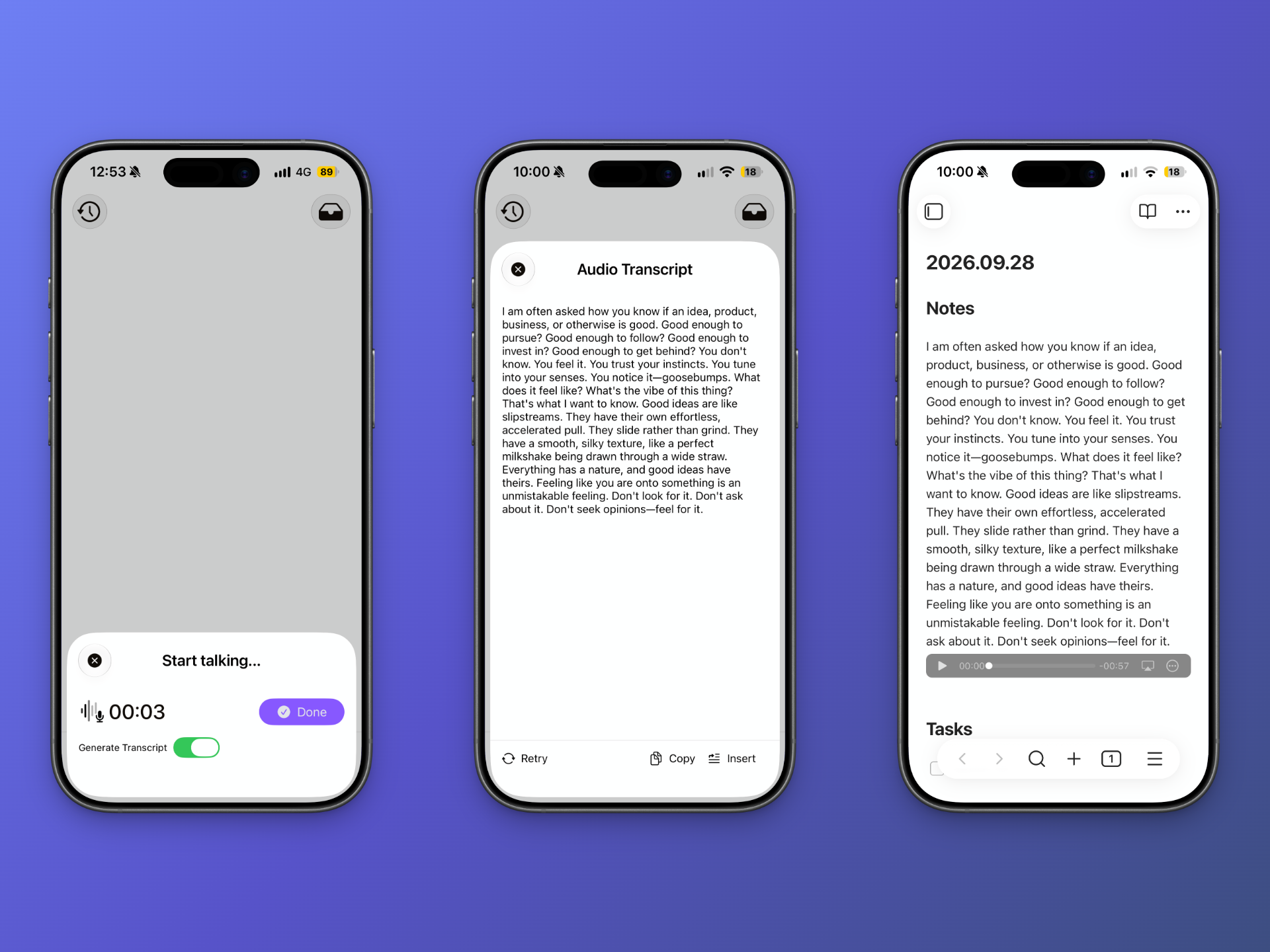 Voice note transcript in Quick Capture